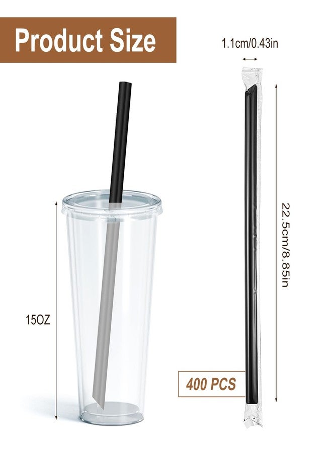 AojSup 400 Pcs Black Boba Straws Plastic, Black Straws Individually Wrapped, 8.85" Extra Long 0.43" Wide Disposable Drinking Straw for Milkshake Bubble Tea Party Restaurant - Image 2